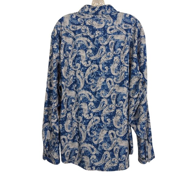 Society of Threads Mens Slim Fit Blue White Paisley Button-Down Shirt Size XL - Picture 2 of 16